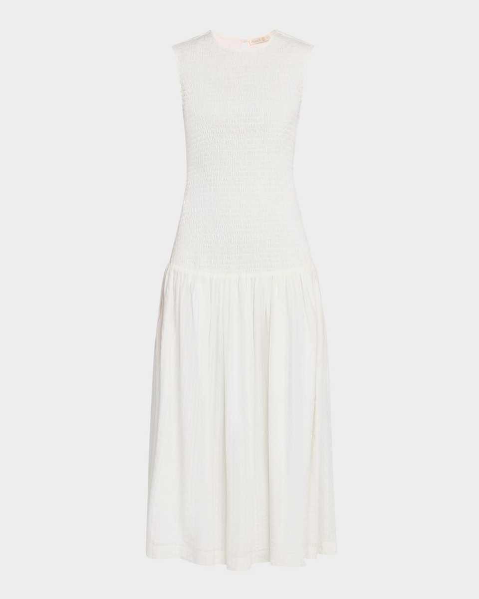 Porter Smocked Drop-Waist Cotton Midi Dress